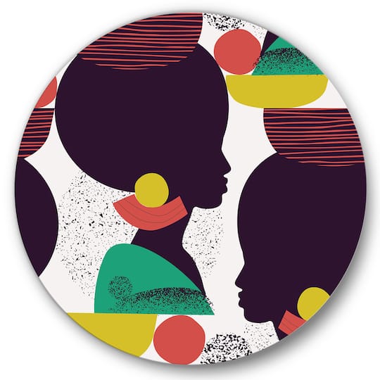 Designart - Ethnic Geometric Silhouette of Afro American III - Modern Metal Circle Wall Art